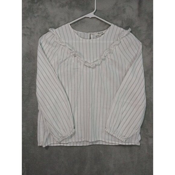 Madewell Tops - Madewell Shirt Womens Medium White Ruffle Yoke Prairie Top Blouse Pinstripe